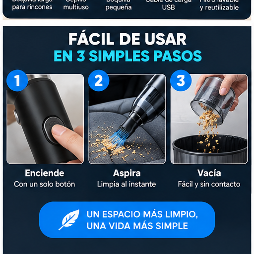 Cómo usar la Mini Aspiradora Inalámbrica 3 en 1
